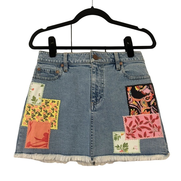Alice + Olivia Patchwork Denim Mini Skirt - Picture 1 of 5